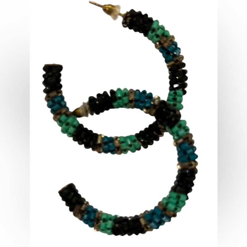 Elegant Beaded Turquoise And Black Hoop Earrings 5$